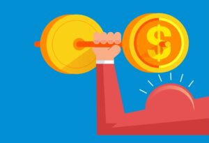 illustration of getting financially fit - arm lifting a dumbbell weight